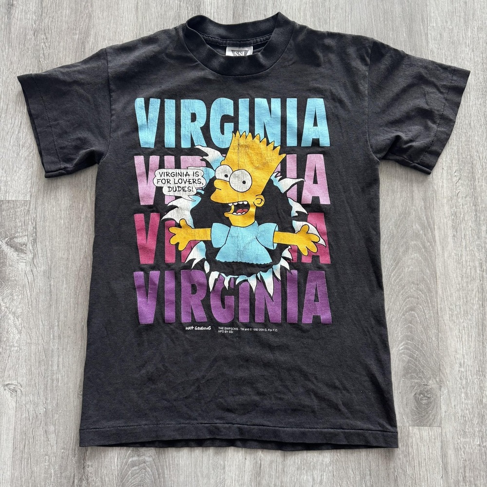 Vintage 1990 Simpsons Bart Virginia Is For Lovers Black Shirt Youth Large